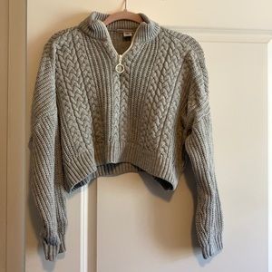 🌱 cropped knit grey quarter zip sweater